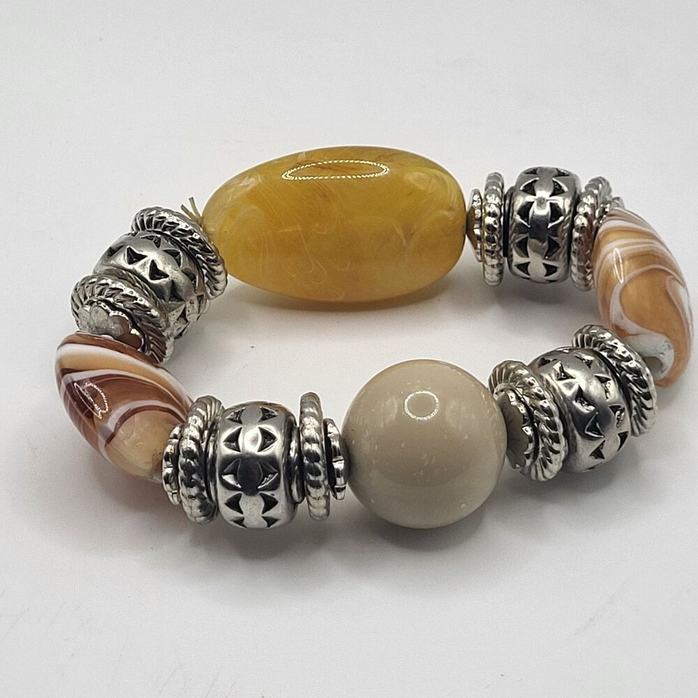 Chunky Bohemian Acrylic Agate Stretch Bracelet 7in